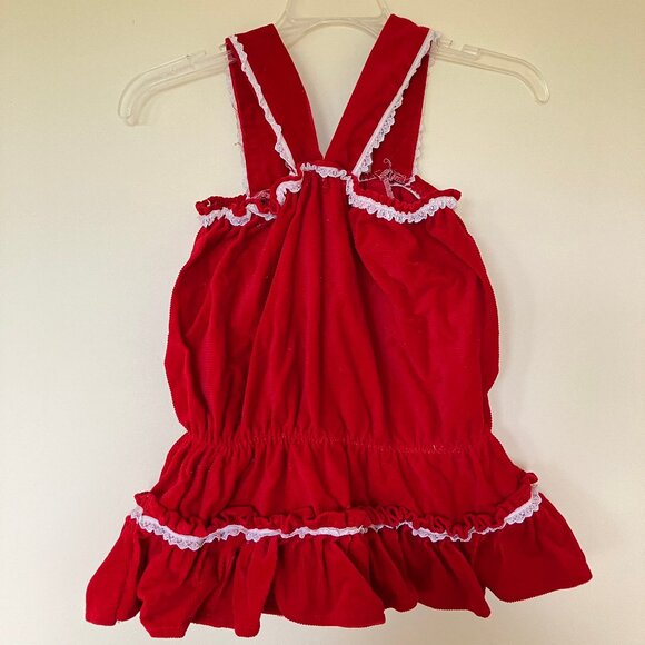 Gothic Lolita Cosplay Harajuku Top Handmade Red Corduroy & Lace Ruffles - Picture 4 of 5